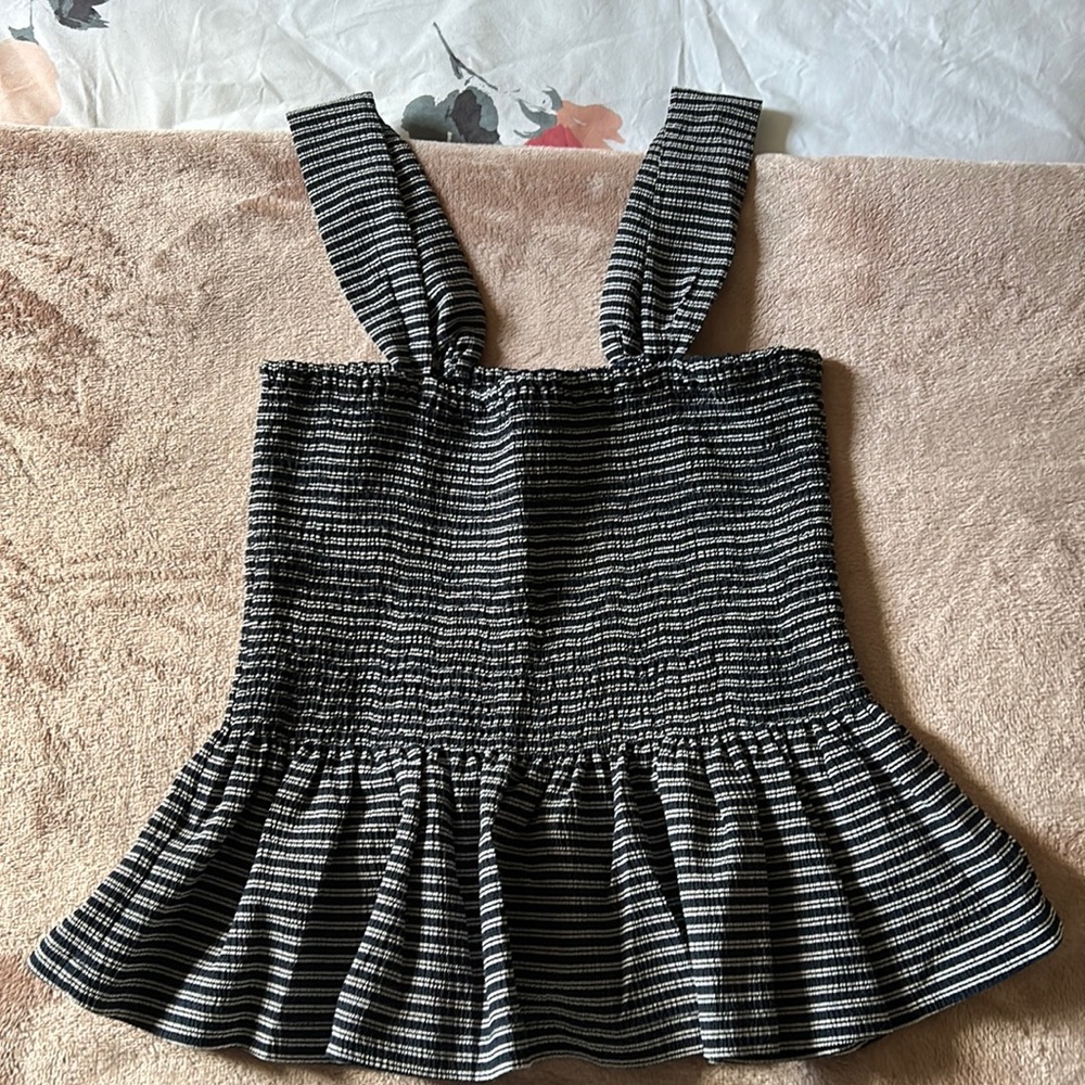 Madewell Black Striped Smocked Top Small